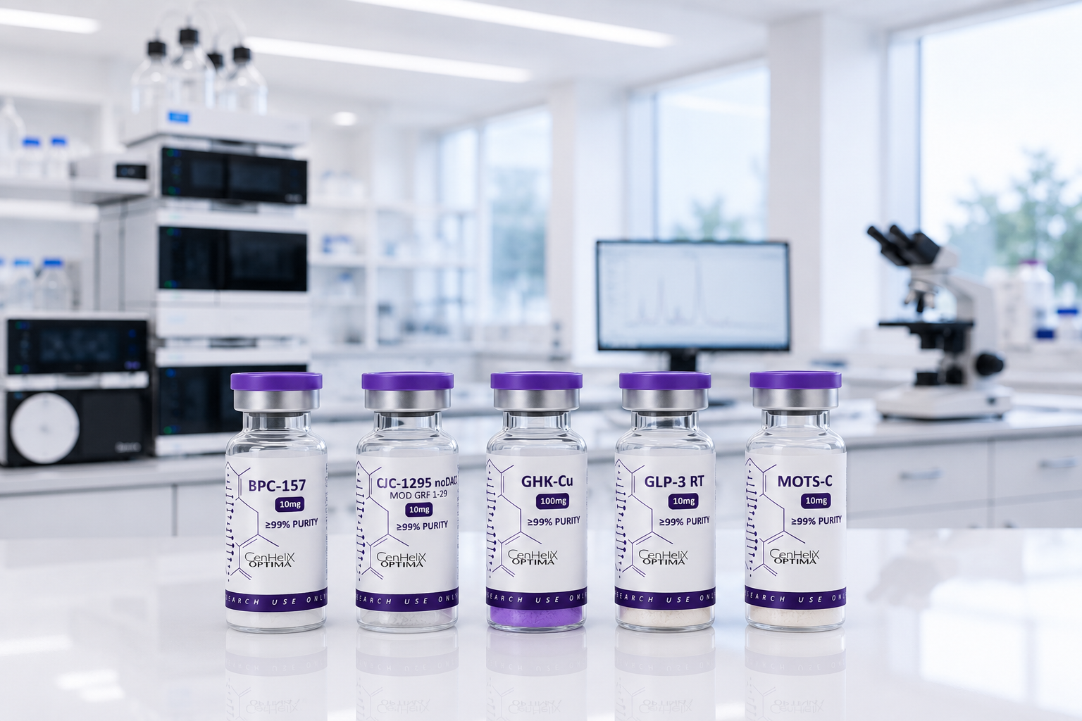 Flacons de peptides en laboratoire d'analyse
